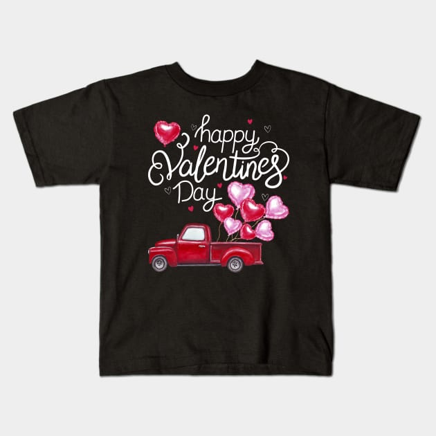 Red Truck With Hearts Happy Valentine's Day Gifts For Women Kids T-Shirt by Herotee